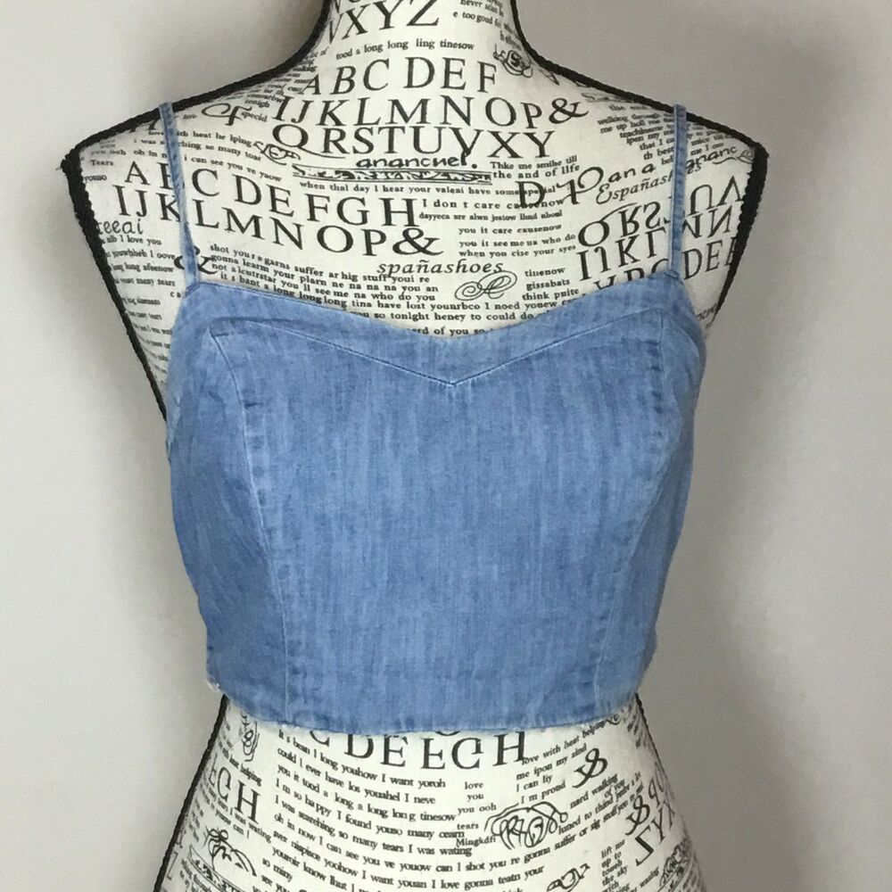 So denim top spaghetti straps cut out in back smocked western cowgirl country XS